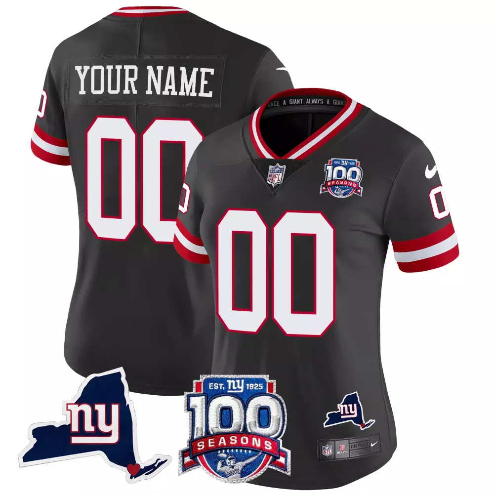Custom New York Giants Jersey Charcoal 100 Seasons Women Authentic Alternate White
