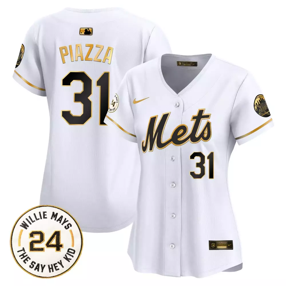Mike Piazza 31 New York Mets Jersey White Willie Mays 24 The Say Hey Kid Men Authentic