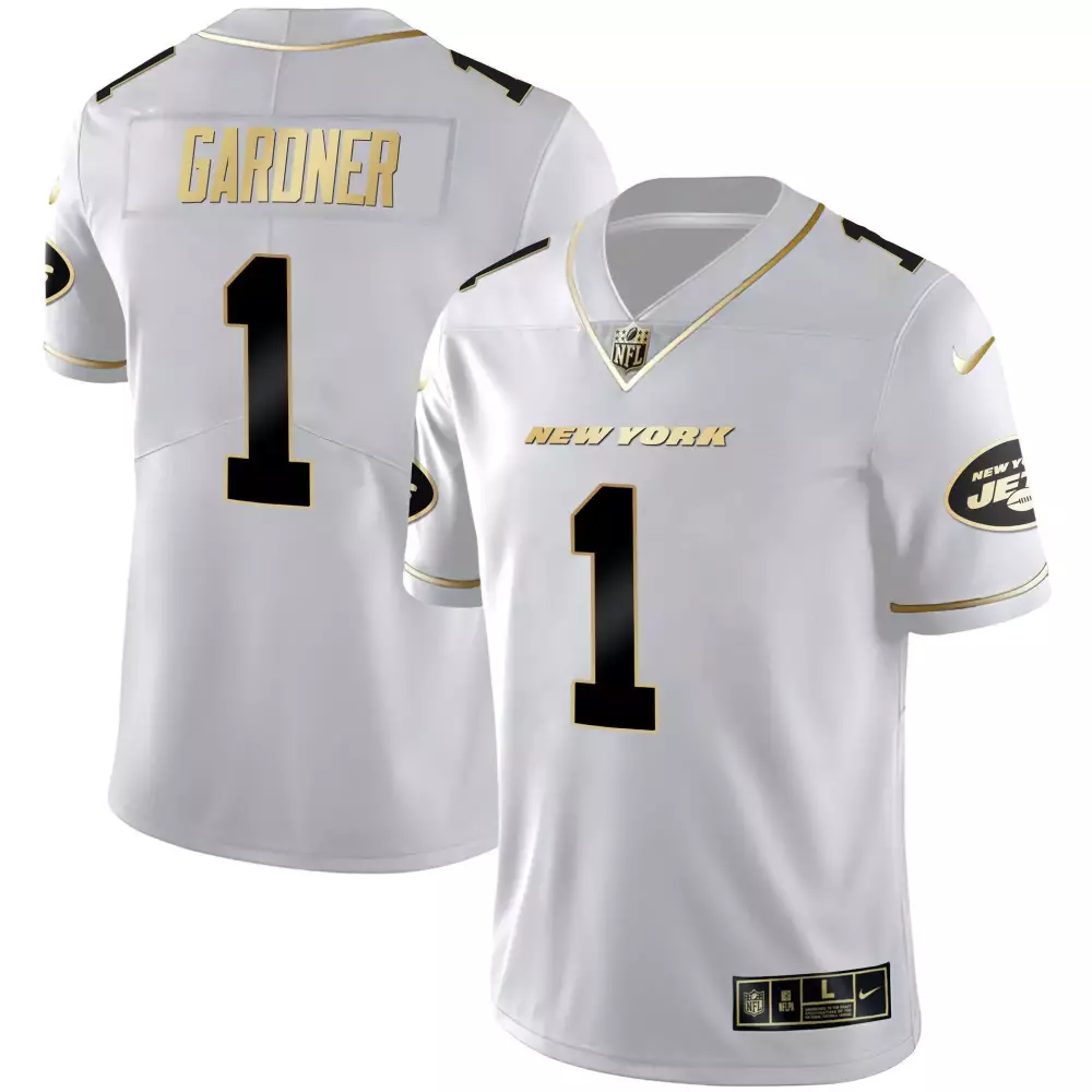 Sauce Gardner 1 New York Jets Jersey White Gothic Men Limited Alternate Gold Black