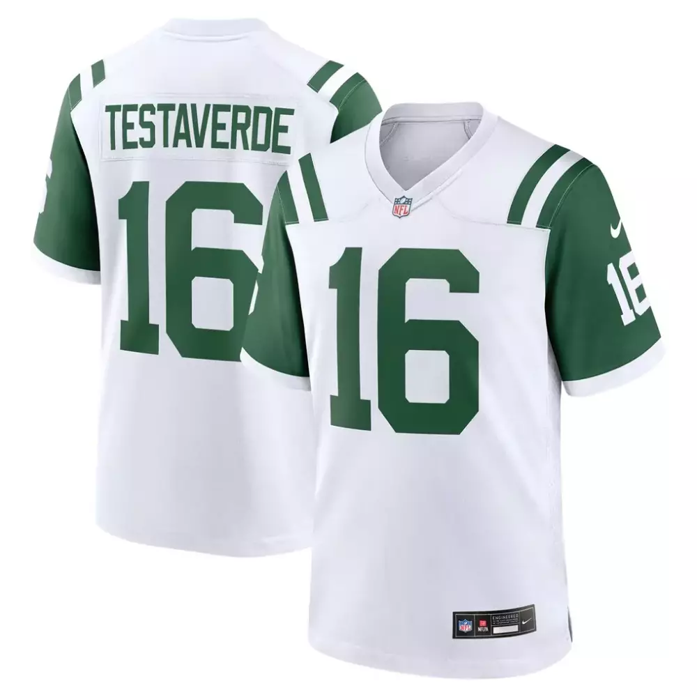 Vinny Testaverde 16 New York Jets Jersey White Men Stitched Alternate Green Retired