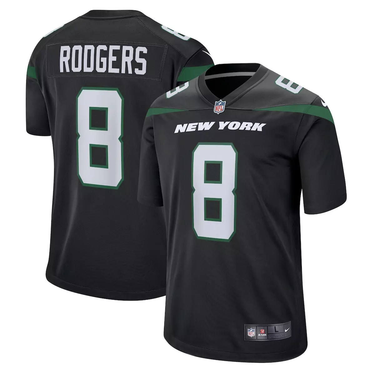 Aaron Rodgers 8 New York Jets Jersey Black Men Replica Alternate Green White Game