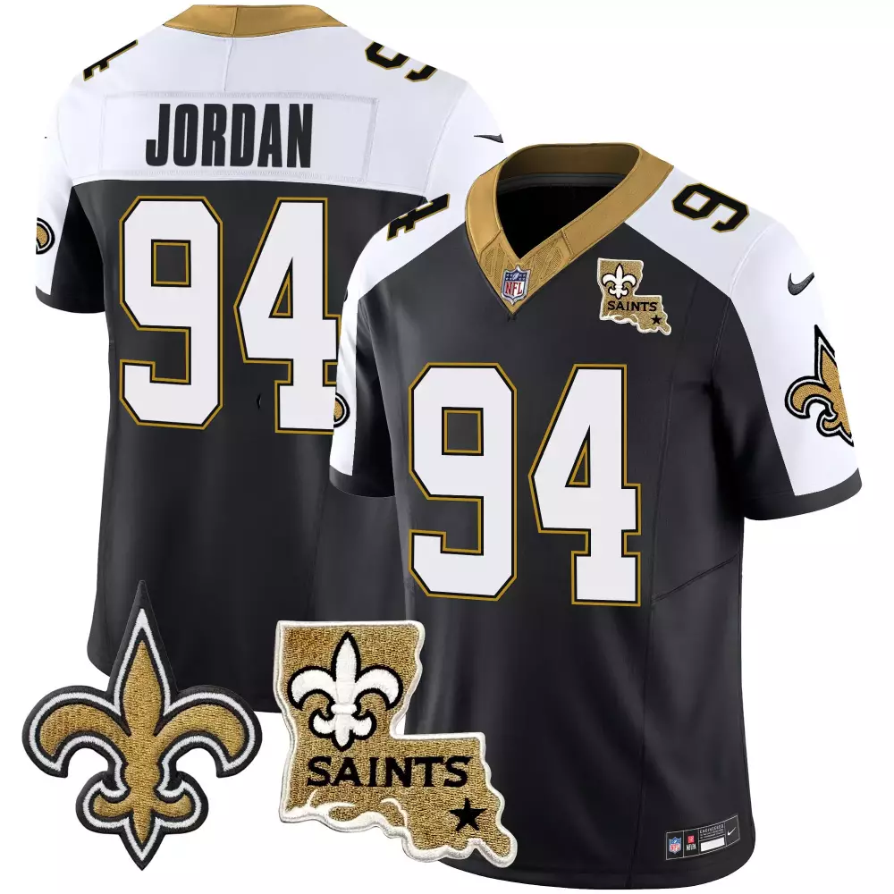 Jordan 94 New Orleans Saints Jersey Black Gothic Sin City Louisiana Outline 'saints' Fleur-de-lis
