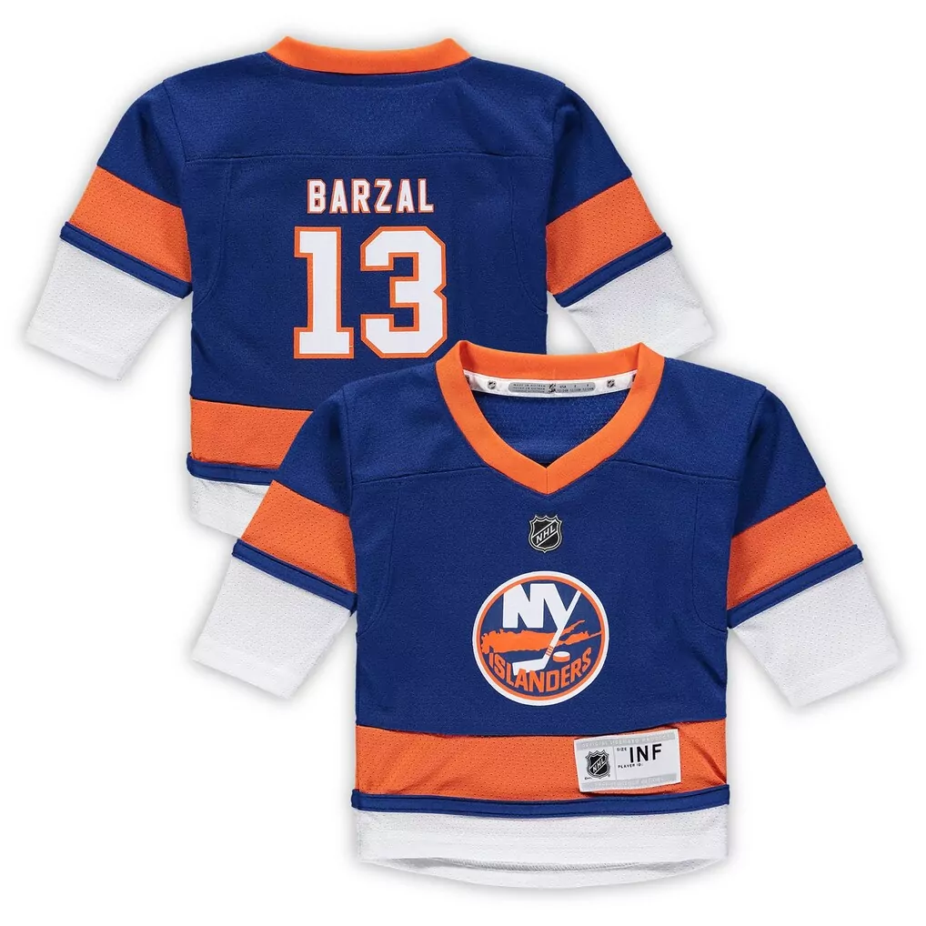 Mathew Barzal 13 Jersey Blue New York Islanders Youth Replica Orange White Home