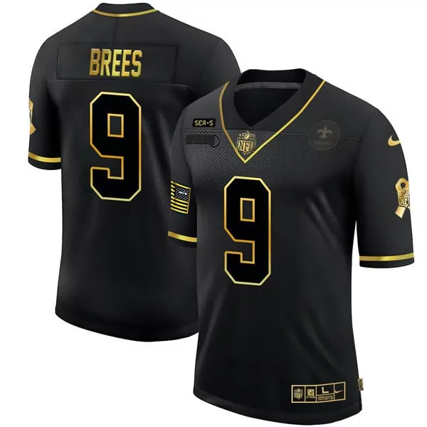 Drew Brees 9 New Orleans Saints Jersey Black Gothic Sin City Men Authentic Gold Stitched