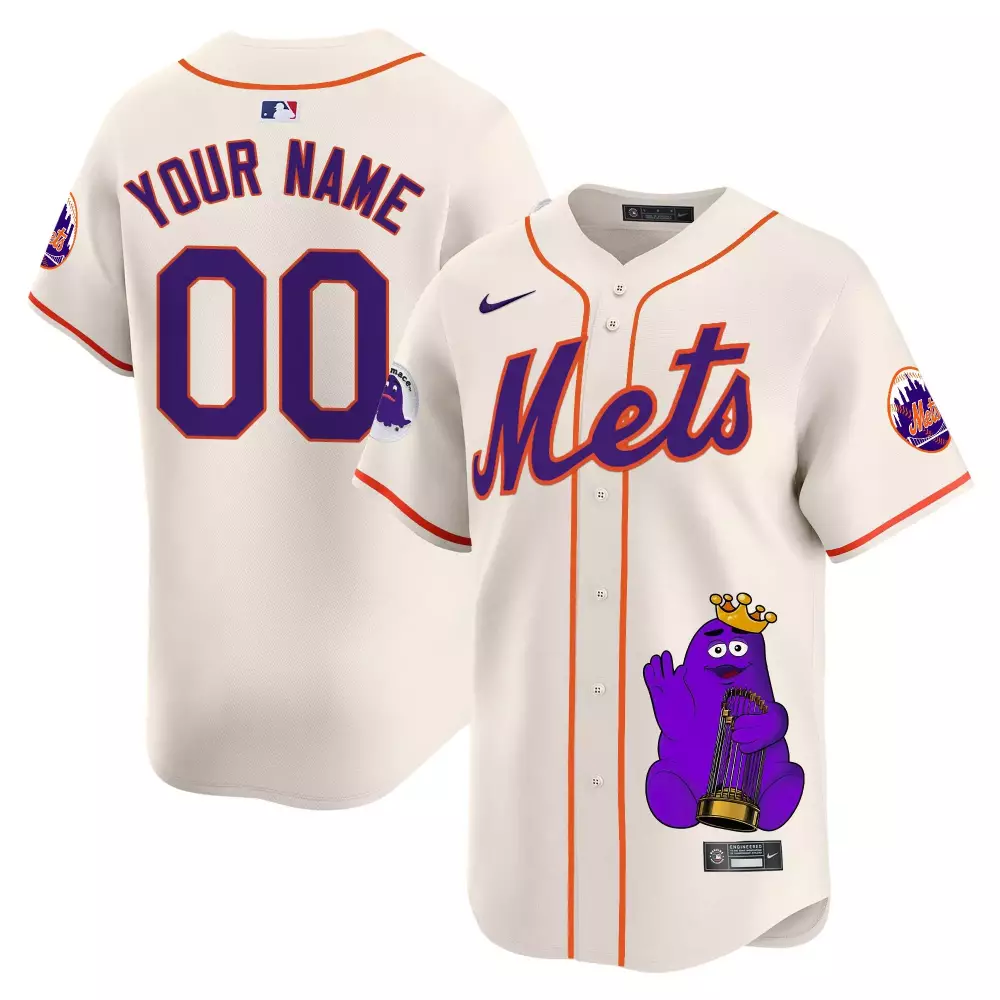 Custom New York Mets Jersey Cream Grimace Men Authentic Alternate Orange Purple Vapor