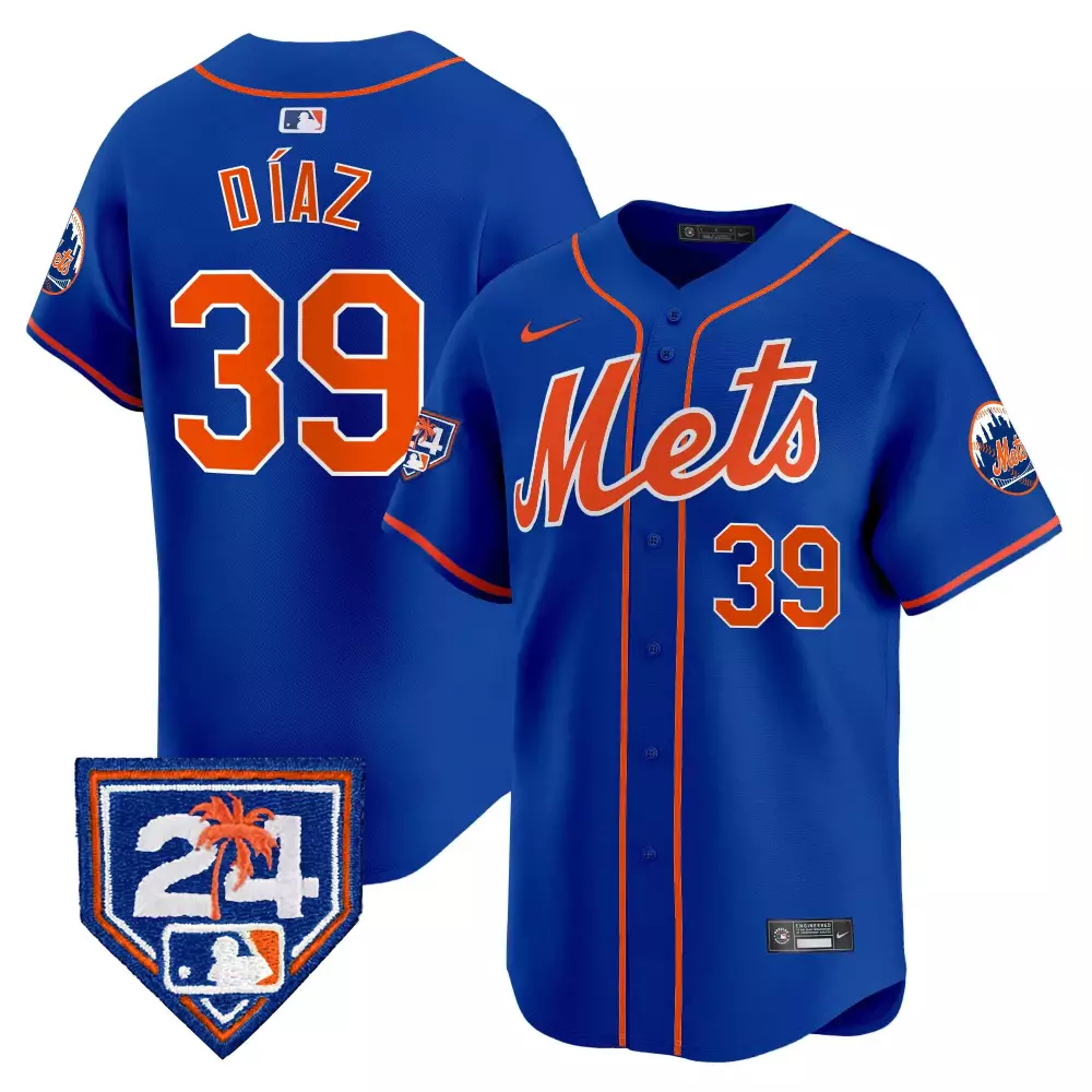 Edwin Diaz 39 New York Mets Jersey Blue 24 Palm Tree Patch Men Authentic Orange White
