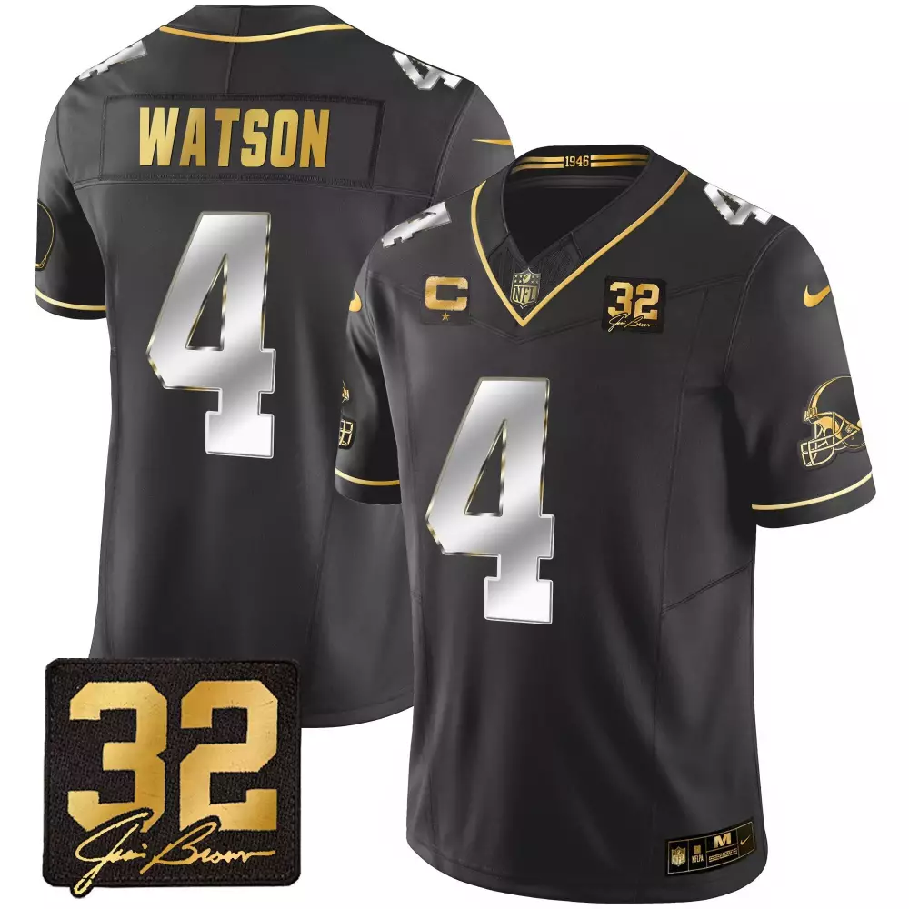 Watson 4 Cleveland Browns Jersey Black 75th Anniversary Men Authentic Gold Silver
