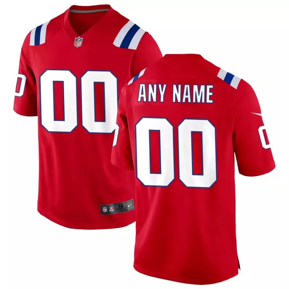 New England Patriots Jersey Red Men Replica Alternate White Blue Custom