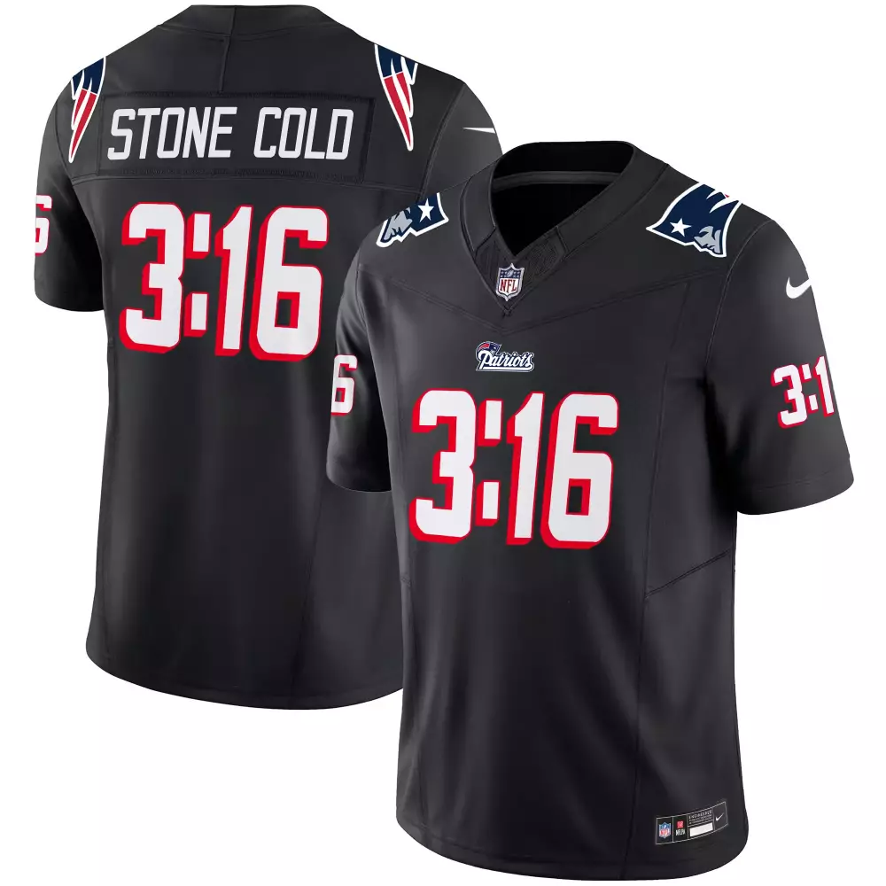 Stone Cold New England Patriots Jersey Black Steve Austin Men Authentic Alternate