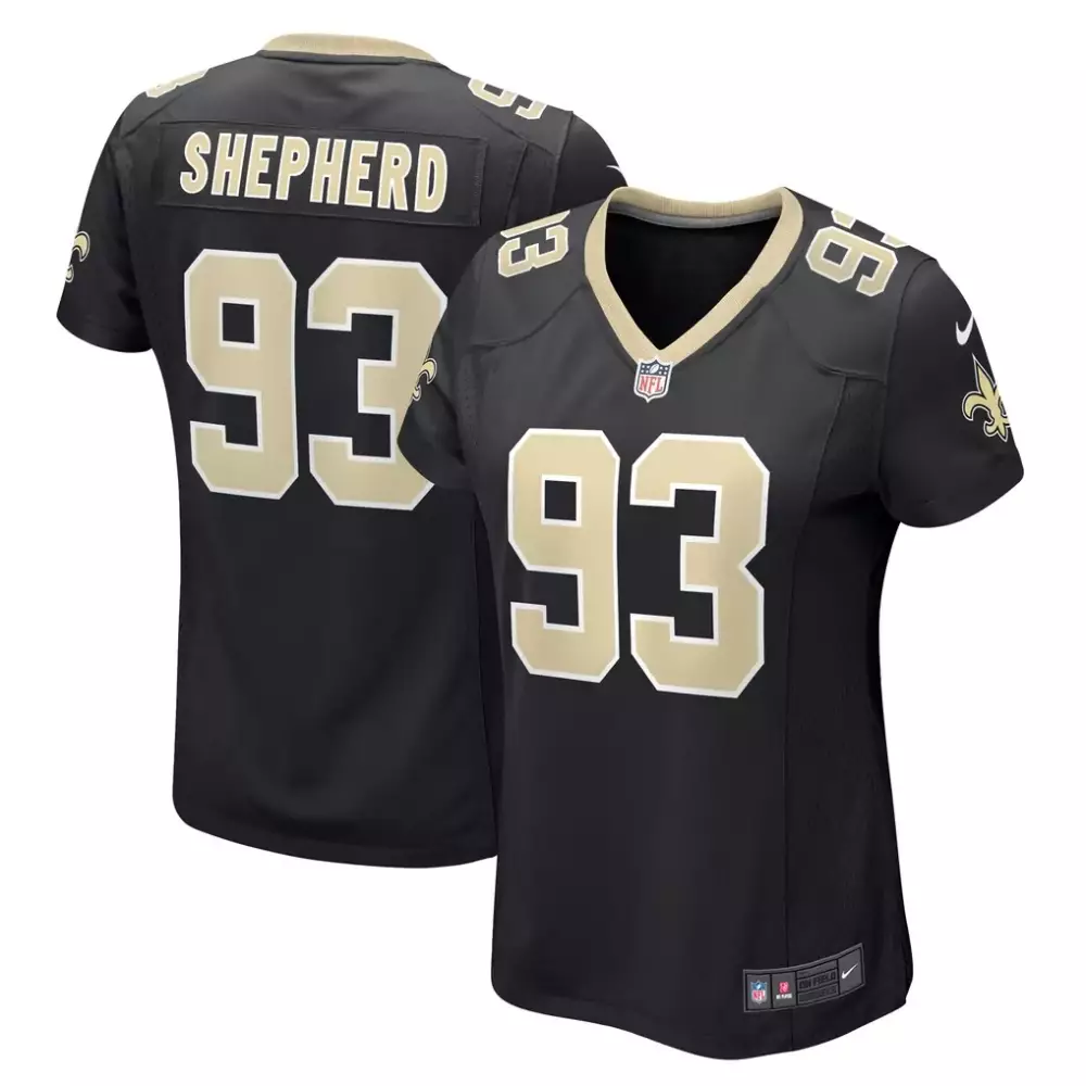 Nathan Shepherd 93 Jersey Black New Orleans Saints Men Stitched Gold Game