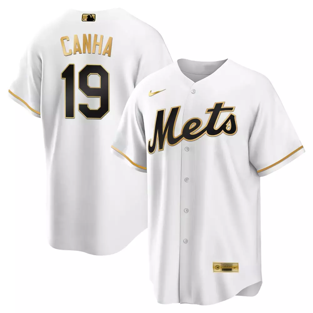 Canha 19 New York Mets Jersey White Men Authentic Alternate Black Gold Cool Limited