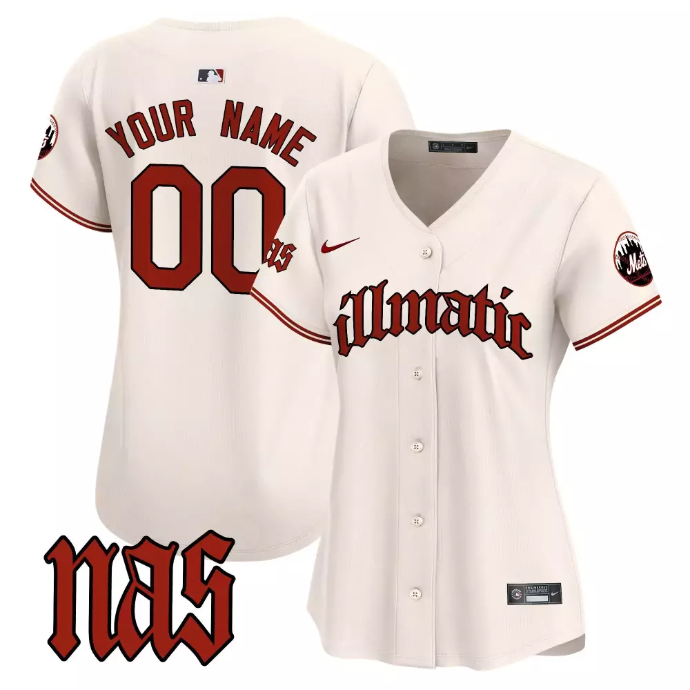 Custom New York Mets Jersey Cream Nas / Illmatic Women Authentic Alternate Maroon