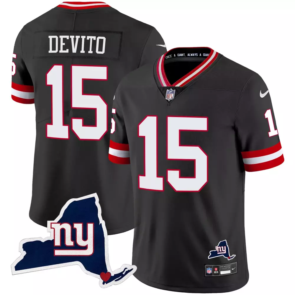 Tommy Devito 15 New York Giants Jersey Black Men Authentic Alternate White Red Limited
