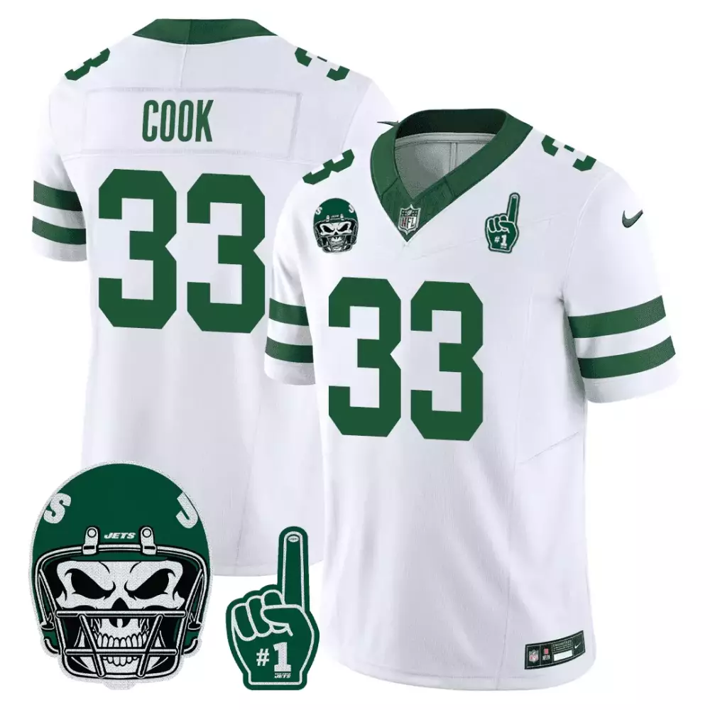 Brady Cook 33 New York Jets Jersey White Gothic Sin City Men Authentic Alternate
