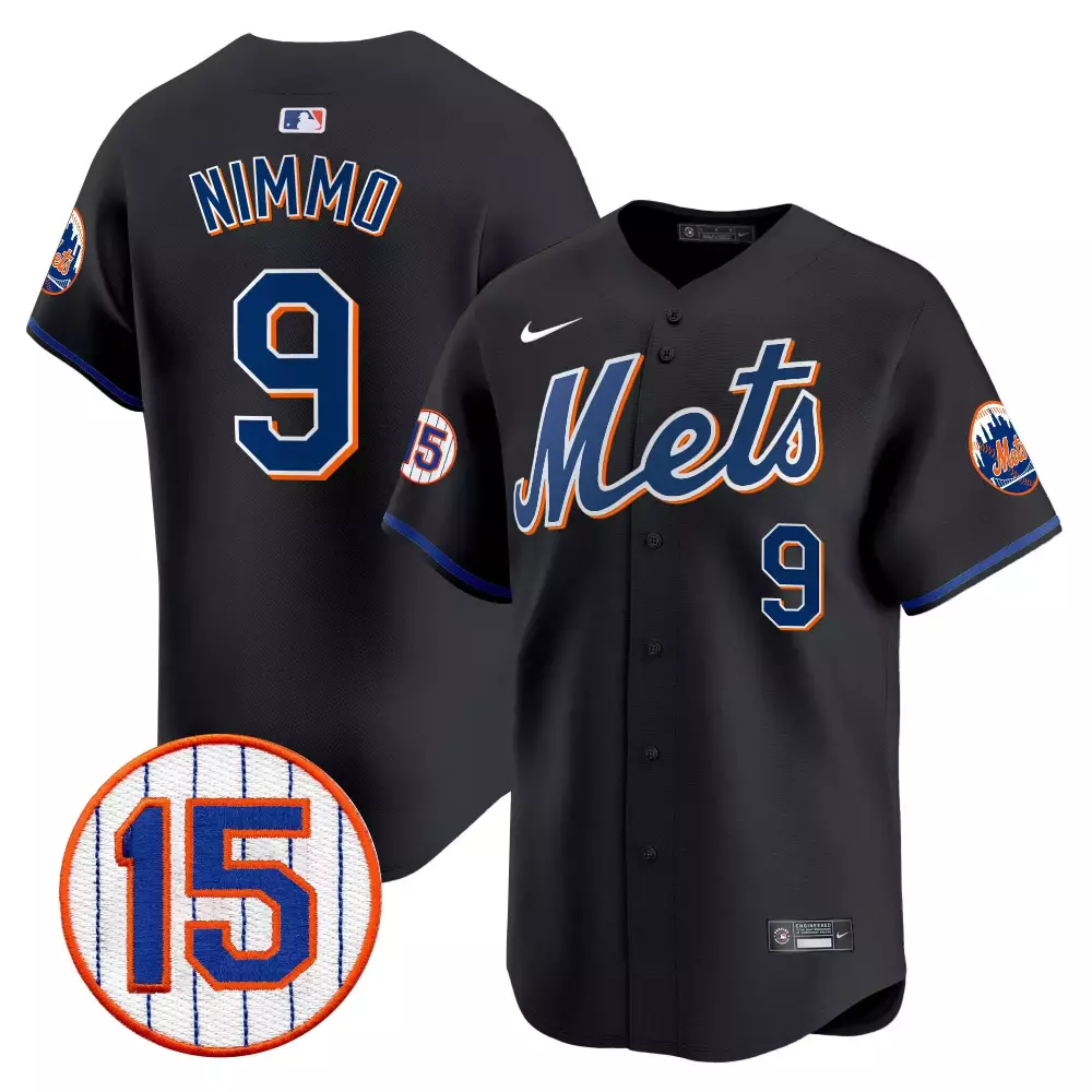 Brandon Nimmo 9 New York Mets Jersey Black Men Authentic Alternate Blue Orange Vapor