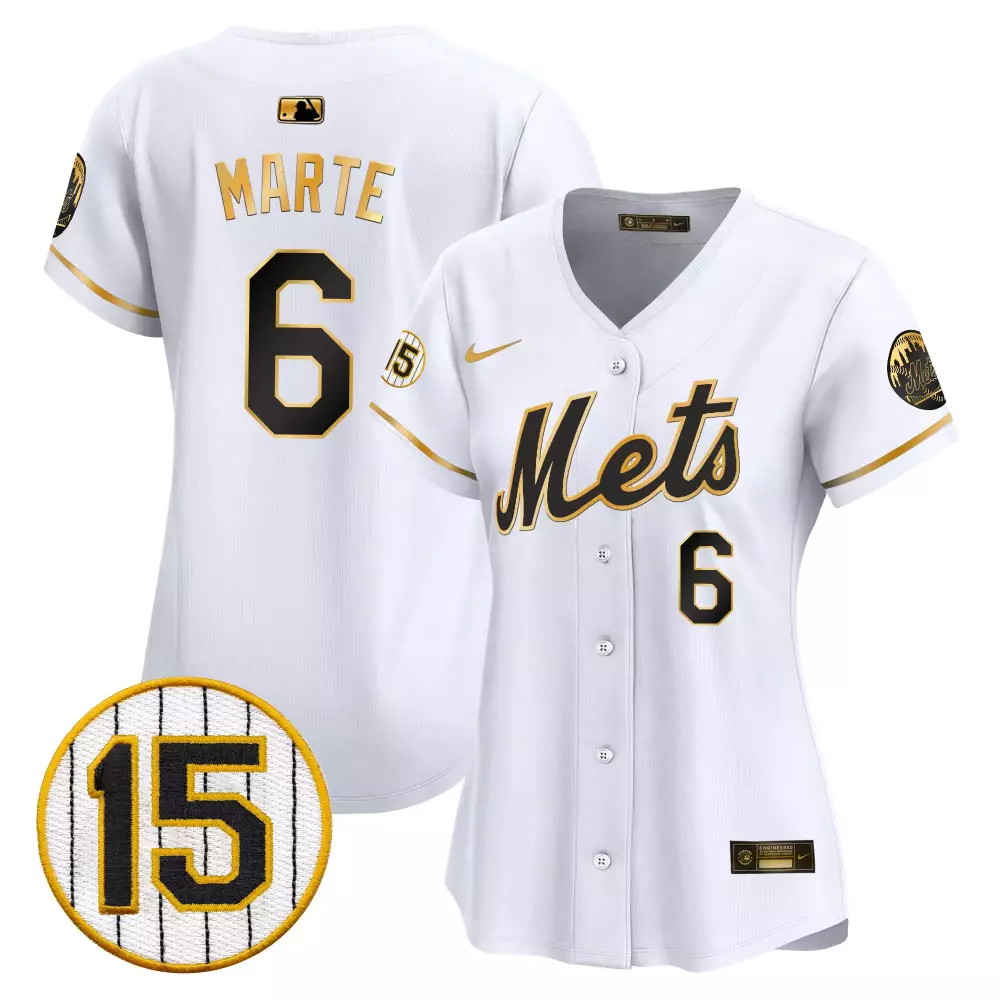 Starling Marte 6 New York Mets Jersey White Era World Series Women Authentic Alternate