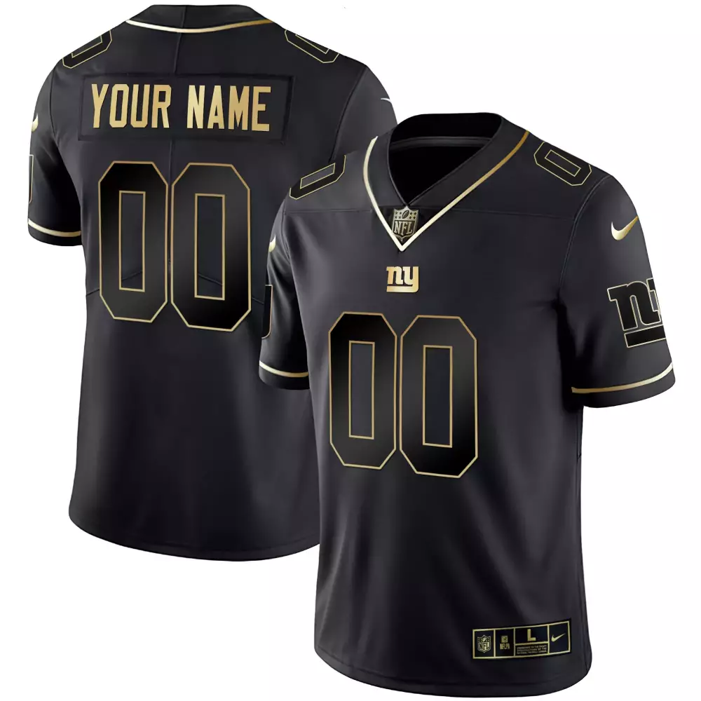 Custom New York Giants Jersey Black Gothic Men Authentic Gold All Stitched Vapor