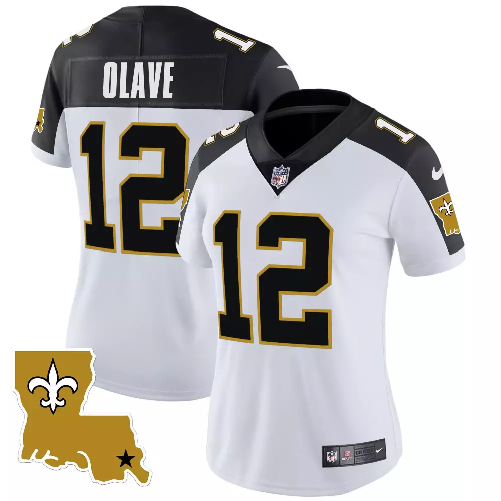 Chris Olave 12 New Orleans Saints Jersey White Women Limited Alternate Split Design