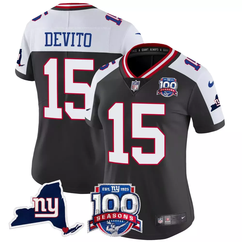 Tommy Devito 15 New York Giants Jersey Dark Gray 100 Seasons Men St Alternate White