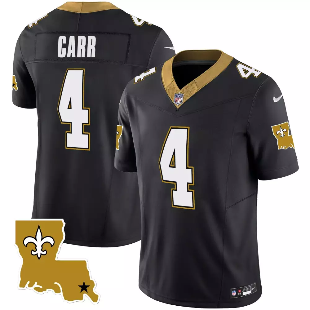 Derek Carr 4 New Orleans Saints Jersey Black Men Authentic Gold White Legacy Vapor