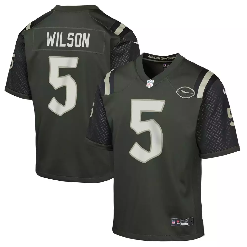 Garrett Wilson 5 Jersey Dark Green Gotham City Football Men Authentic Custom Design
