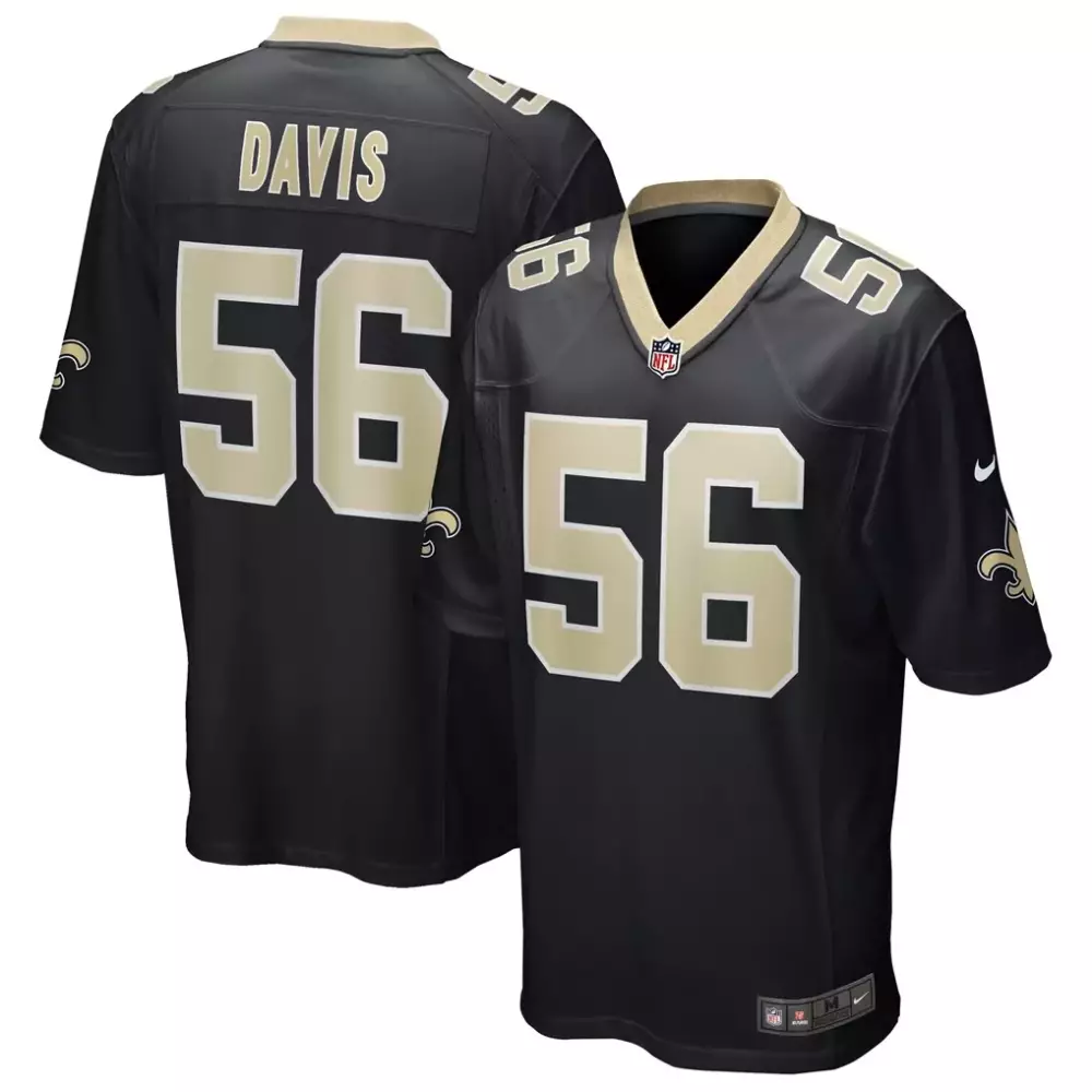 Davis 56 New Orleans Saints Jersey Black Men Authentic Gold Game