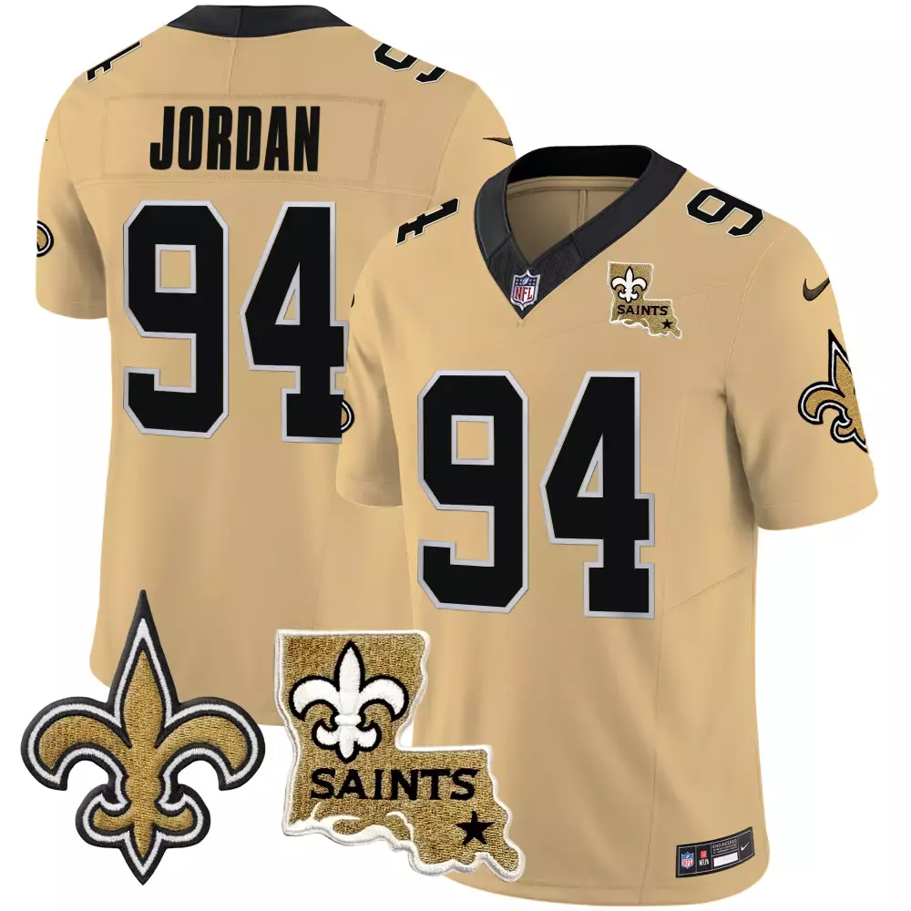 Jordan 94 New Orleans Saints Jersey Gold Fleur-de-lis Louisiana Shape Men Authentic