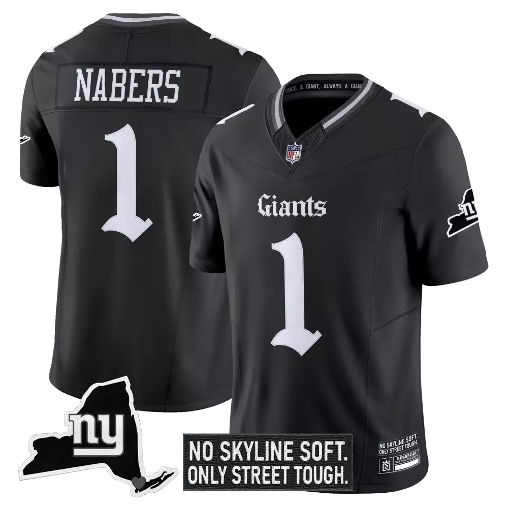 Malik Nabers 1 New York Giants Jersey Black Gothic Sin City Men Stitched White Grey
