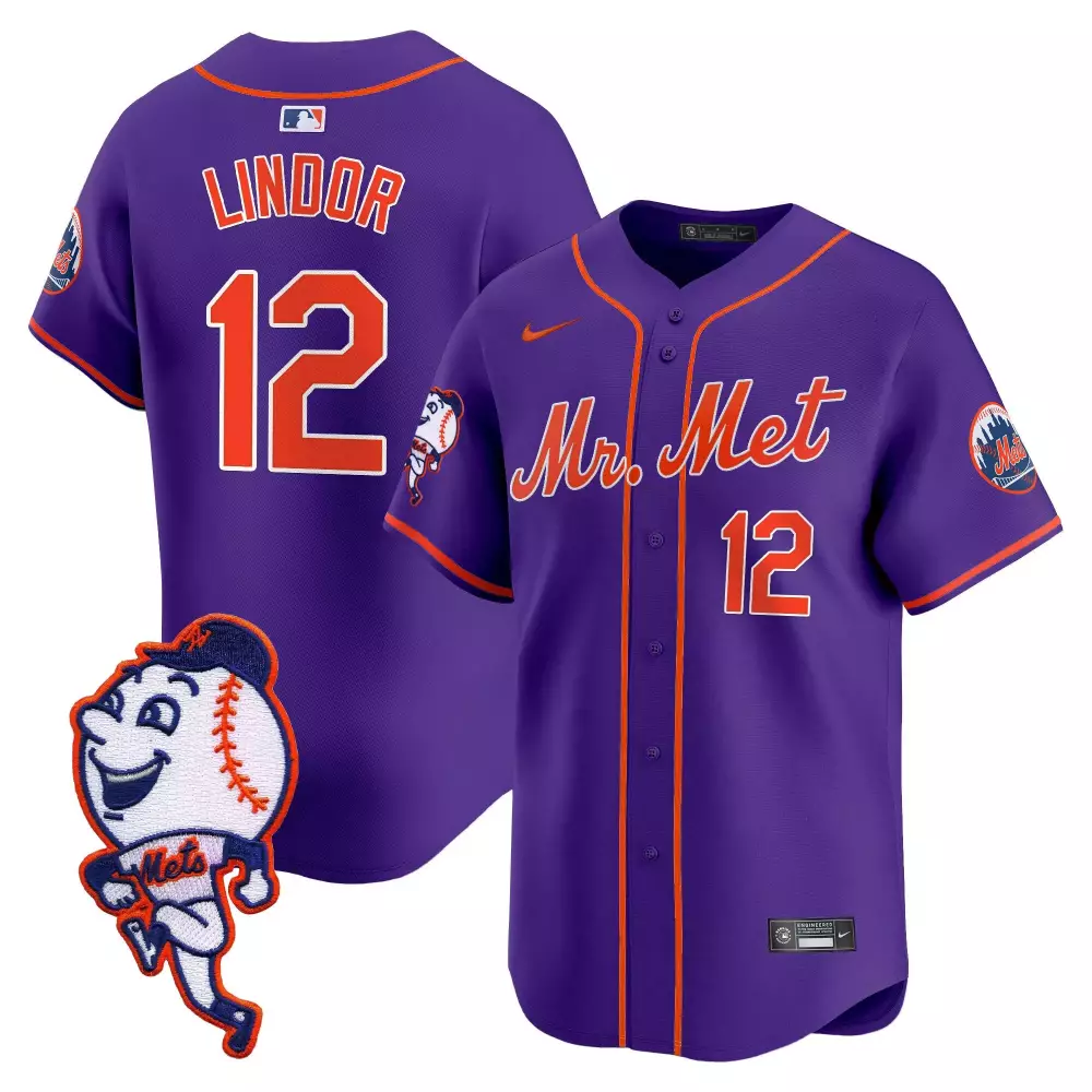 Francisco Lindor 12 New York Mets Jersey Purple Mr. Met Mascot Men Authentic Alternate