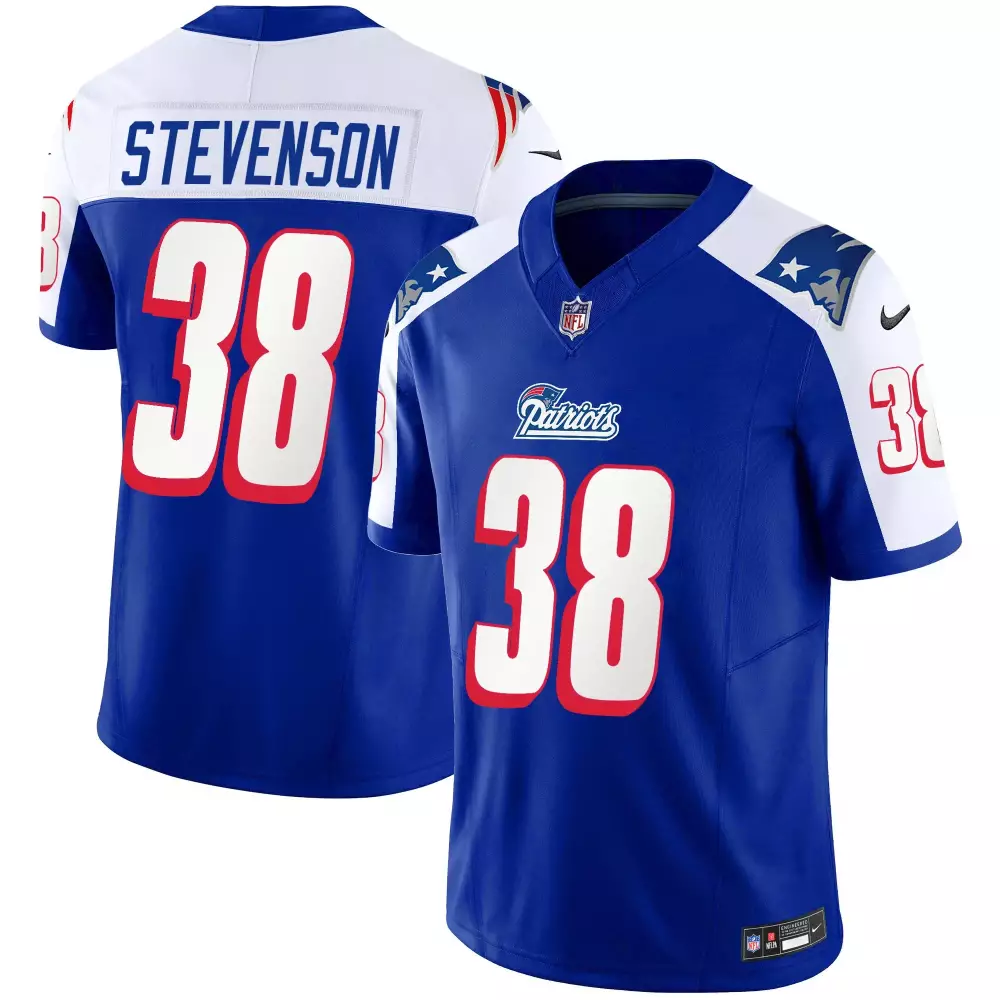 Rhamondre Stevenson 38 Jersey Blue New England Patriots Men Replica Alternate White