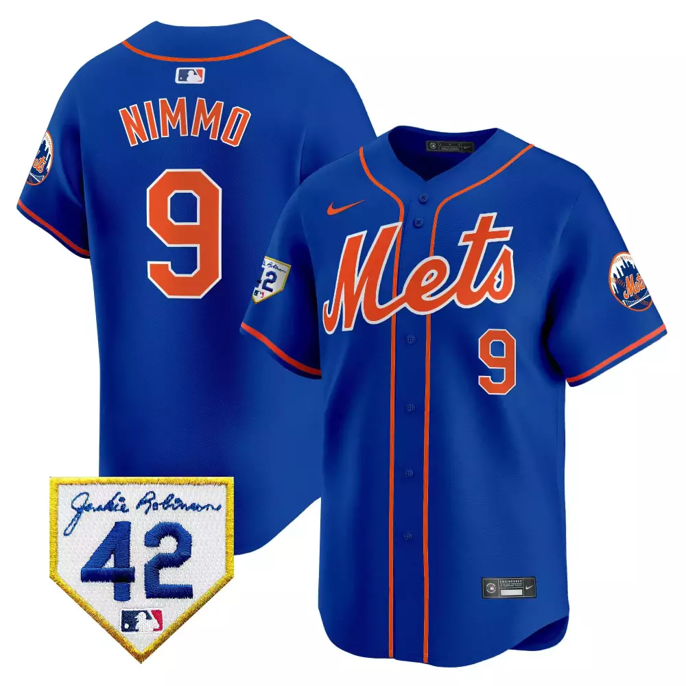 Brandon Nimmo 9 New York Mets Jersey Blue Jackie Robinson Day 42 Men Authentic Orange