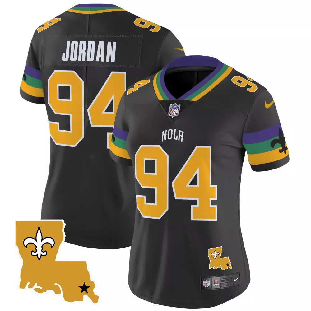 Jordan 94 New Orleans Saints Jersey Black Nola Women Stitched Gold Purple Green Vapor