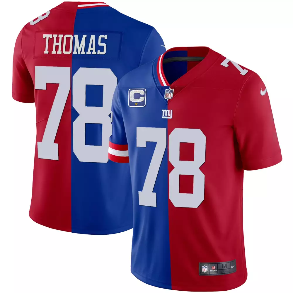 Andrew Thomas 78 New York Giants Jersey Red Split Captain Men Stitched Design Blue
