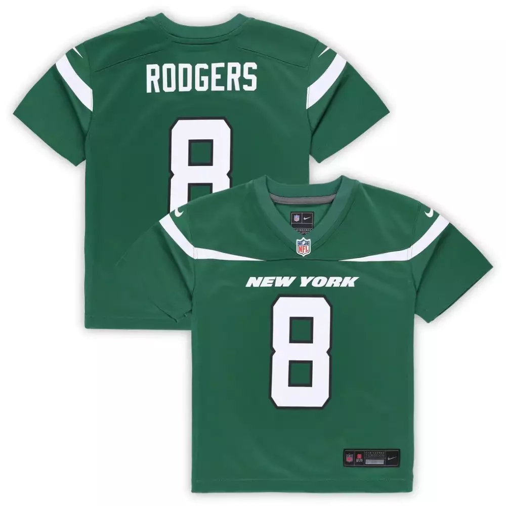 Aaron Rodgers 8 New York Jets Jersey Green Youth Stitched White Game