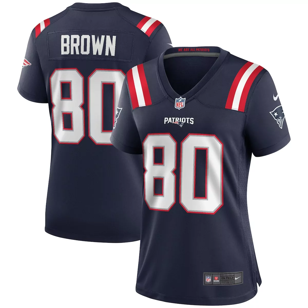 Brown 80 New England Patriots Jersey Navy Blue Null Women Limited Red White Game