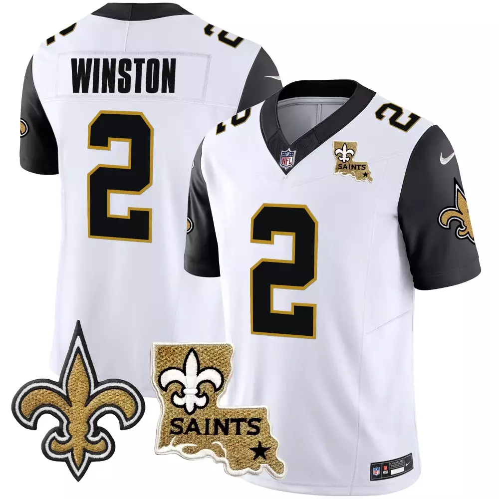 Jameis Winston 2 Jersey White City Connect New Orleans Saints Louisiana State Outline Fleur De Lis