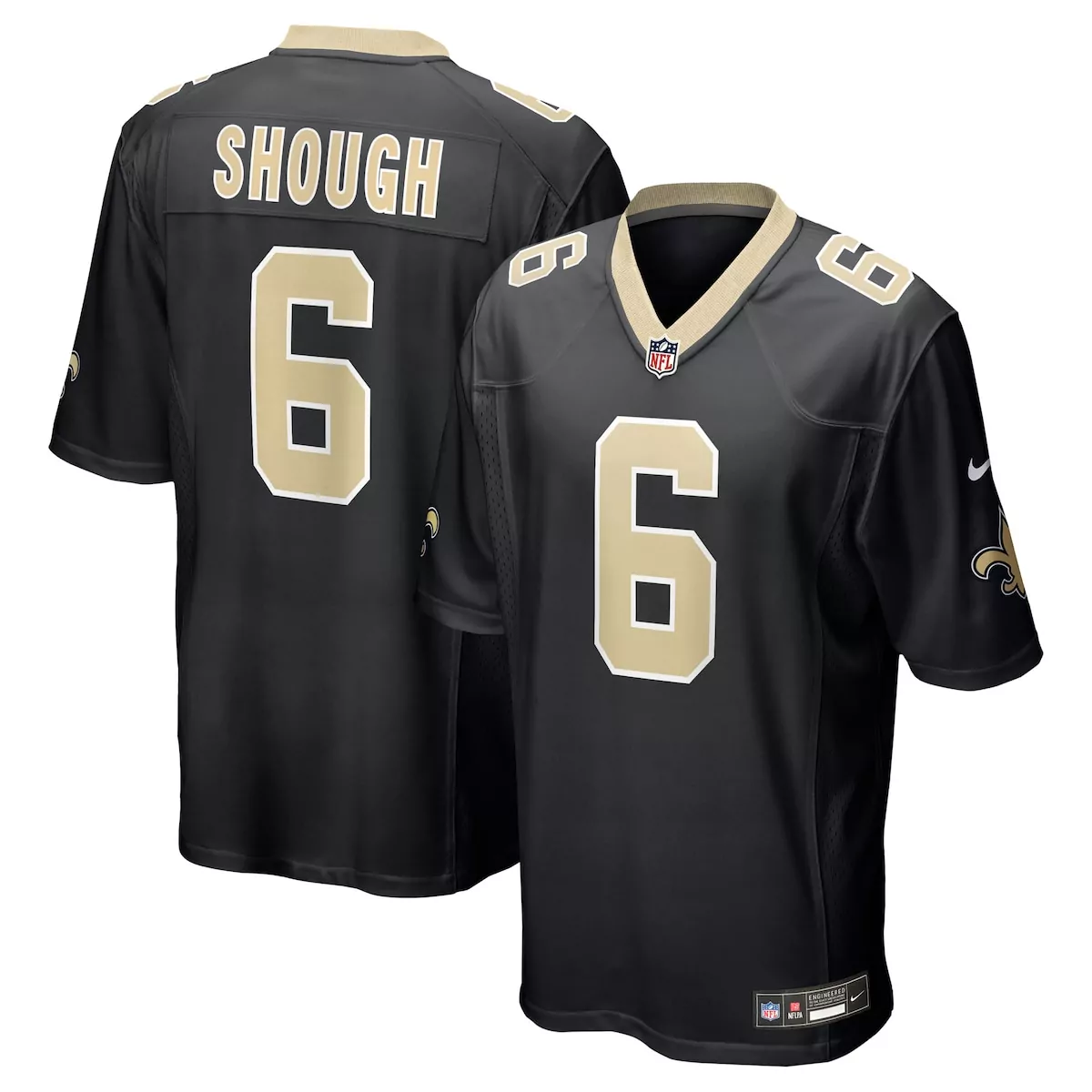 Tyler Shough 6 New Orleans Saints Jersey Black Men Stitched Gold Game