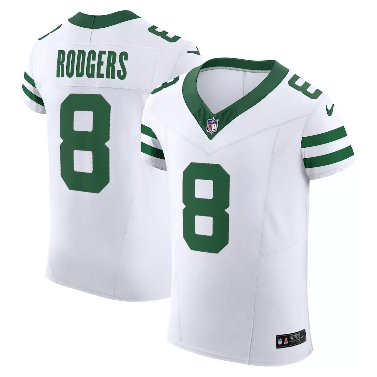 Aaron Rodgers 8 New York Jets Jersey White Men Stitched Alternate Green Legacy Vapor