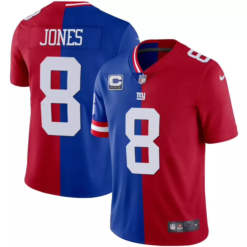 Daniel Jones 8 New York Giants Jersey Red Men Authentic Split Design Blue White All