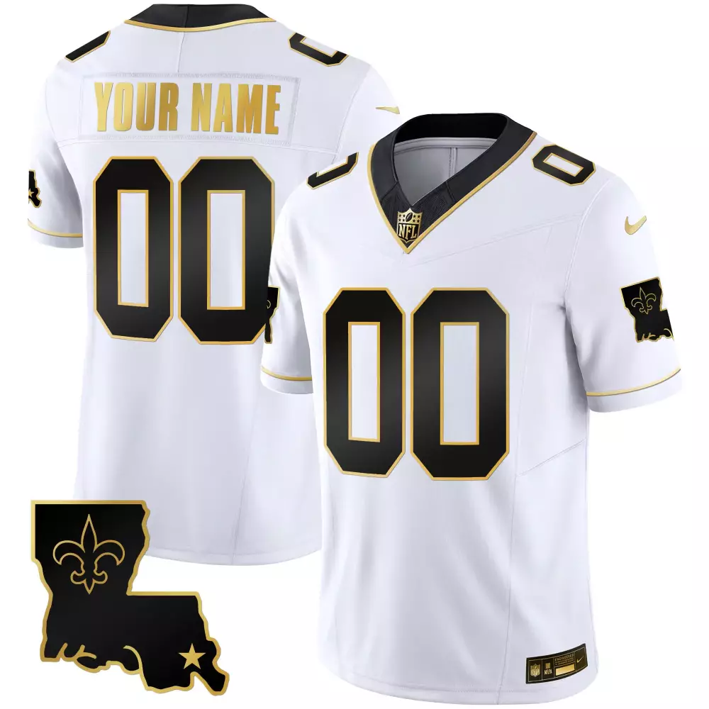 Custom New Orleans Saints Jersey White Louisiana Outline Men Stitched Alternate Black