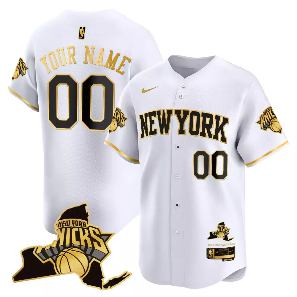 Custom New York Knicks Jersey White Men Authentic Black Gold Vapor All Stitched Embroidered