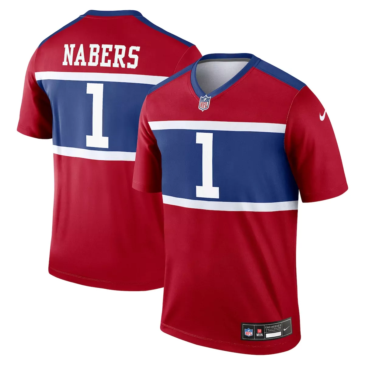 Malik Nabers 1 New York Giants Jersey Red Men Elite Split Design Blue White
