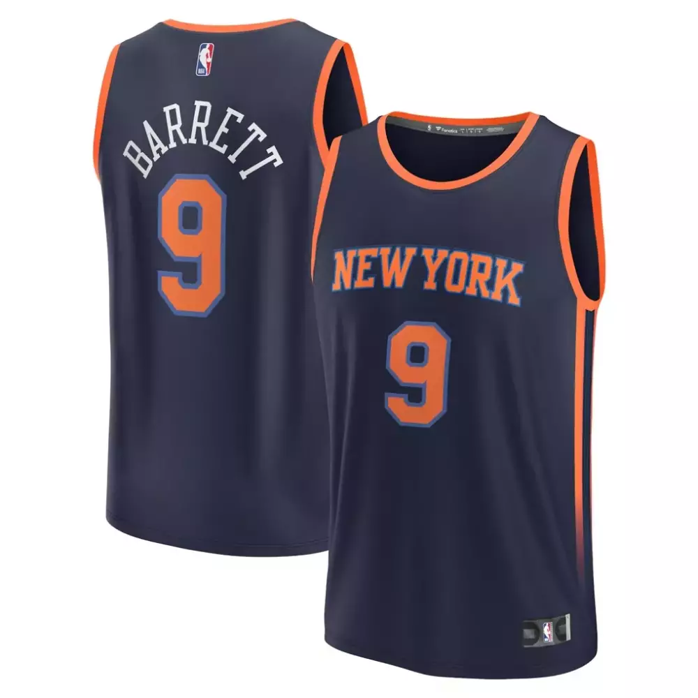 Rj Barrett 9 New York Knicks Jersey Navy Men Stitched Orange White Replica
