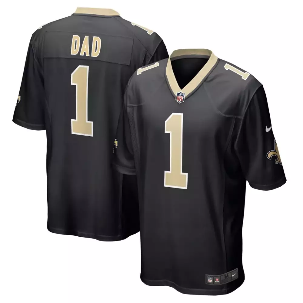 Custom New Orleans Saints 1 Jersey Black Men Replica Gold Game