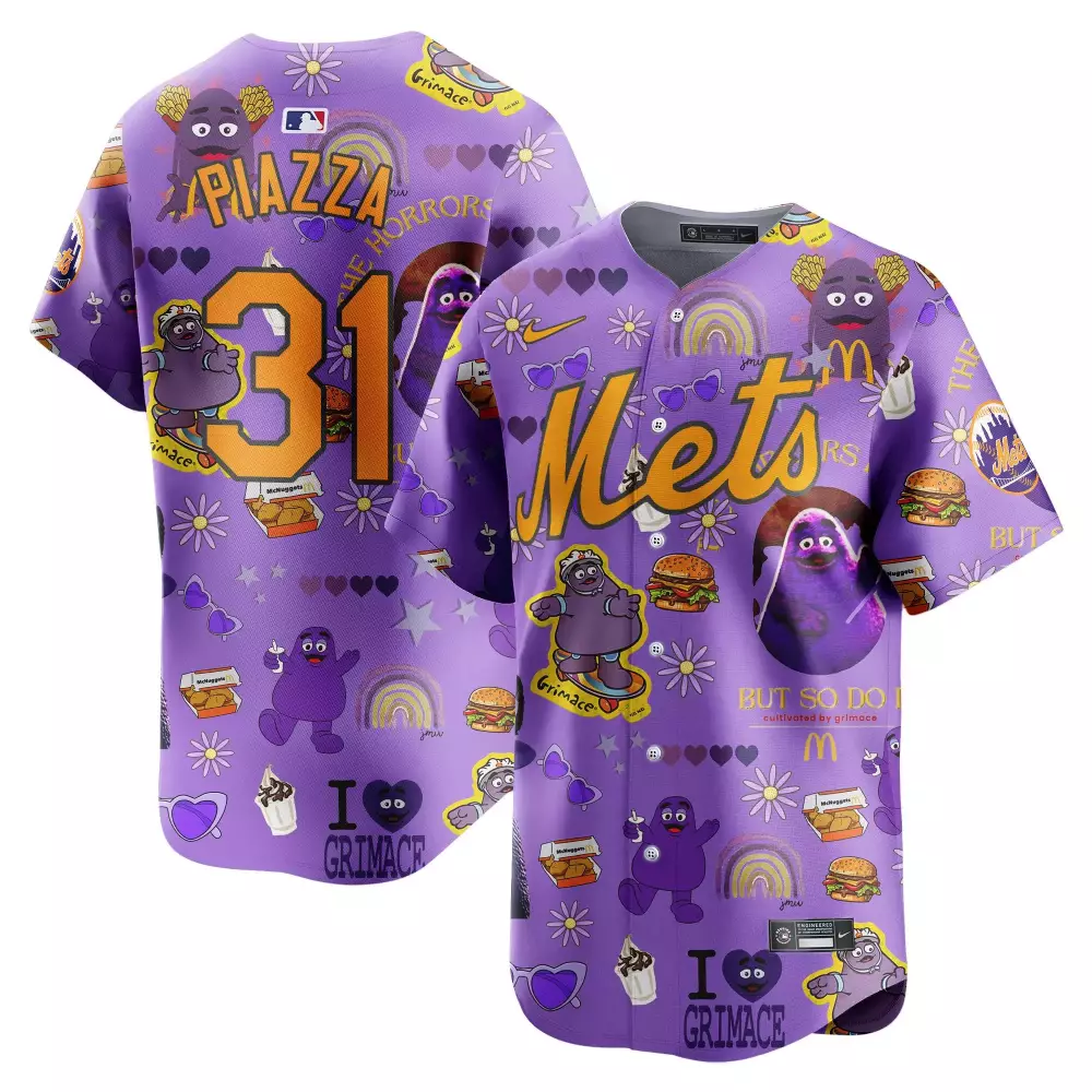 Mike Piazza 31 New York Mets Jersey Purple Grimace Men Authentic Custom Design Orange