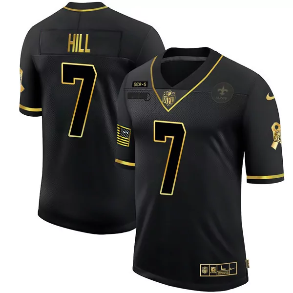 Taysom Hill 7 New Orleans Saints Jersey Black Gothic Sin City Fleur-de-lis American Flag