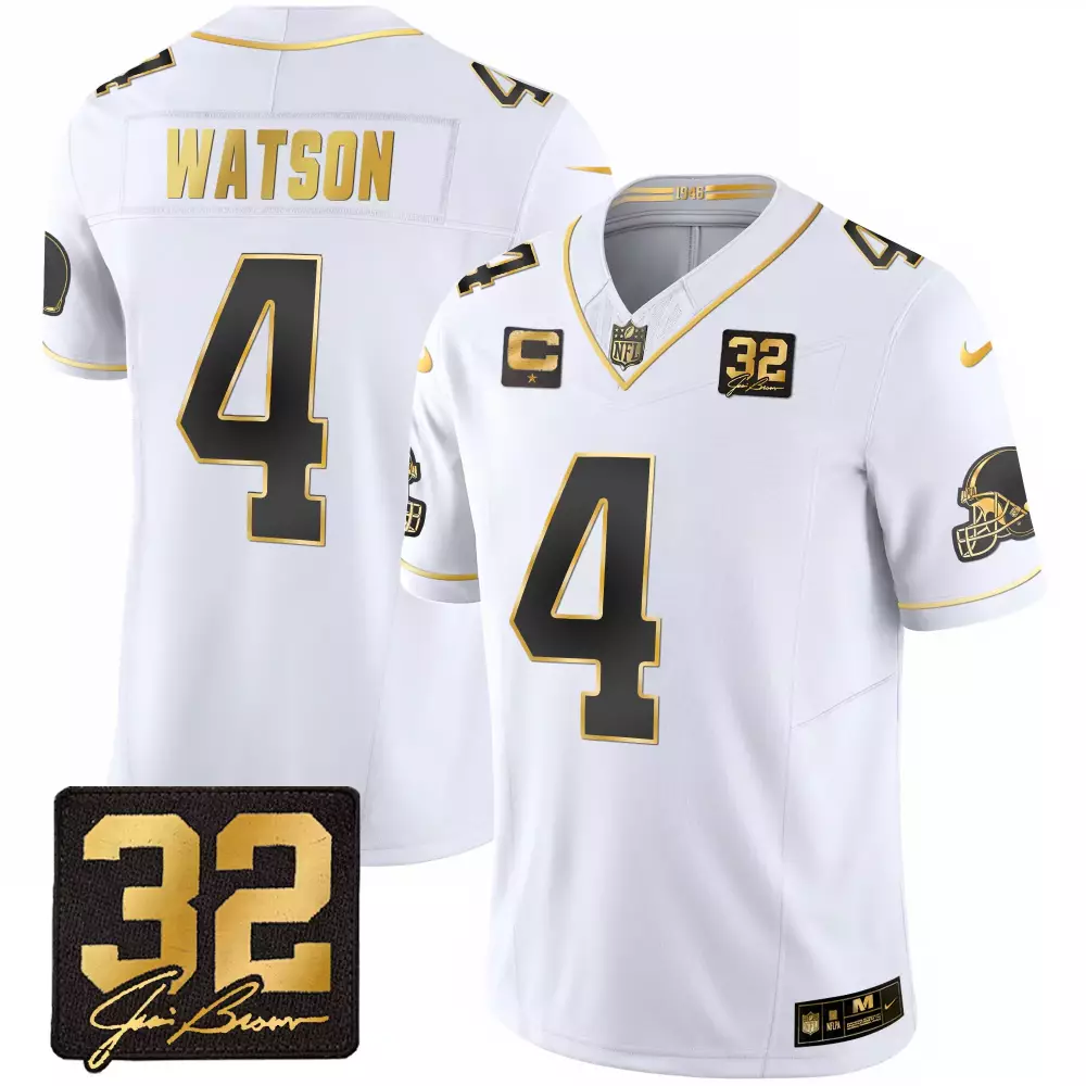 Watson 4 Houston Oilers Jersey White 1984 Throwback Men Stitched Design Black Gold