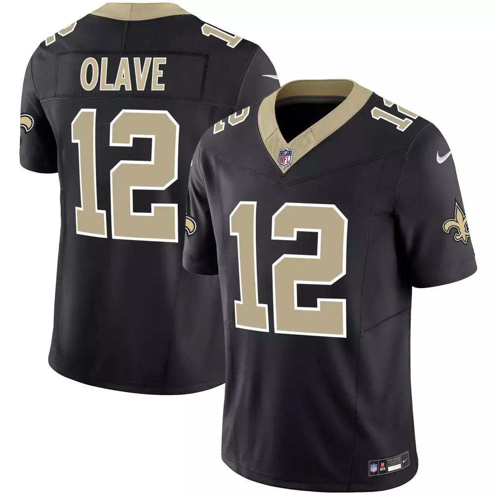 Chris Olave 12 New Orleans Saints Jersey Black Men Stitched Gold Vapor Limited All