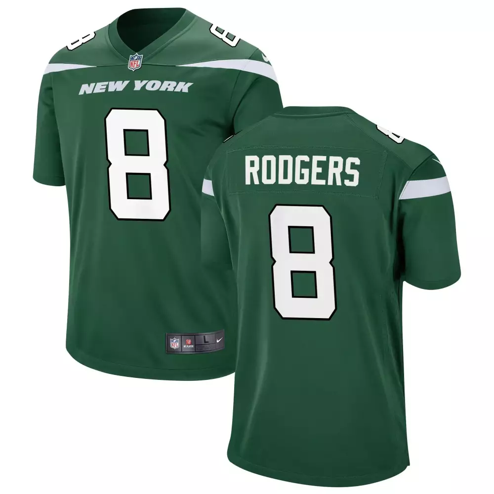 Aaron Rodgers 8 New York Jets Jersey Green Men Nike White All Stitched
