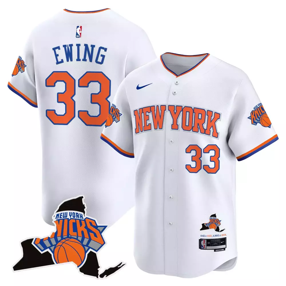 Patrick Ewing 33 New York Knicks Jersey White State Outline Men Authentic Orange